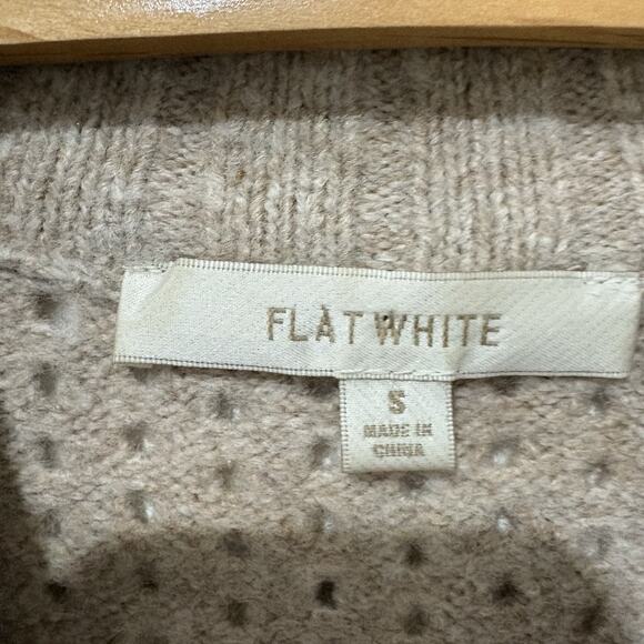 Flat White | Sweater Dress Cableknit Fringe Long Sleeve Tan Oatmeal- Size Small - Picture 5 of 9